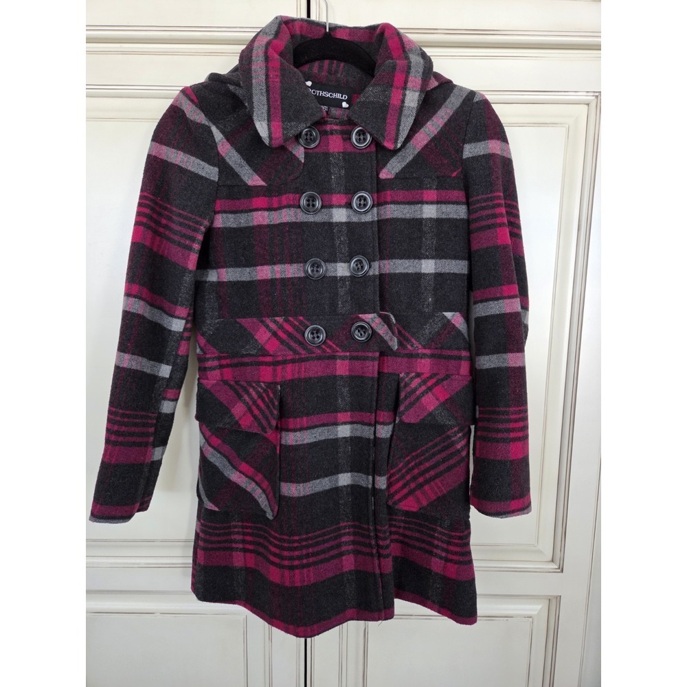 Rothschild Peacoat‎ Plaid 14/16 Black And Pink Double Breasted